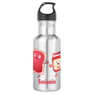 Funny bread and jam cartoon characters  532 ml water bottle