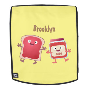 Funny bread and jam cartoon characters backpack