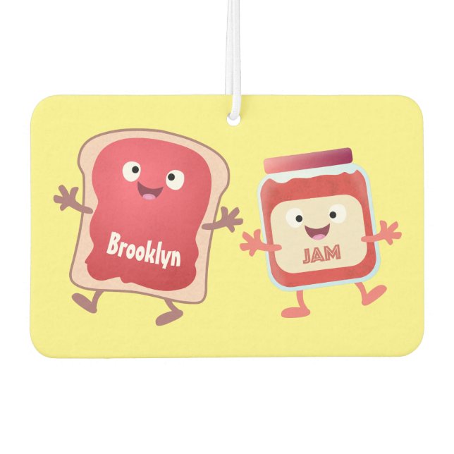 Funny bread and jam cartoon characters car air freshener (Front)
