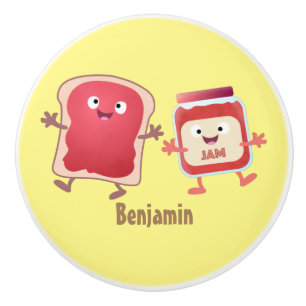 Funny bread and jam cartoon characters ceramic knob