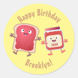 Funny bread and jam cartoon characters classic rou round sticker