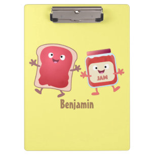 Funny bread and jam cartoon characters clipboard