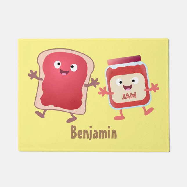 Funny bread and jam cartoon characters doormat (Front)