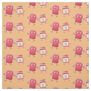 Funny bread and jam cartoon characters fabric