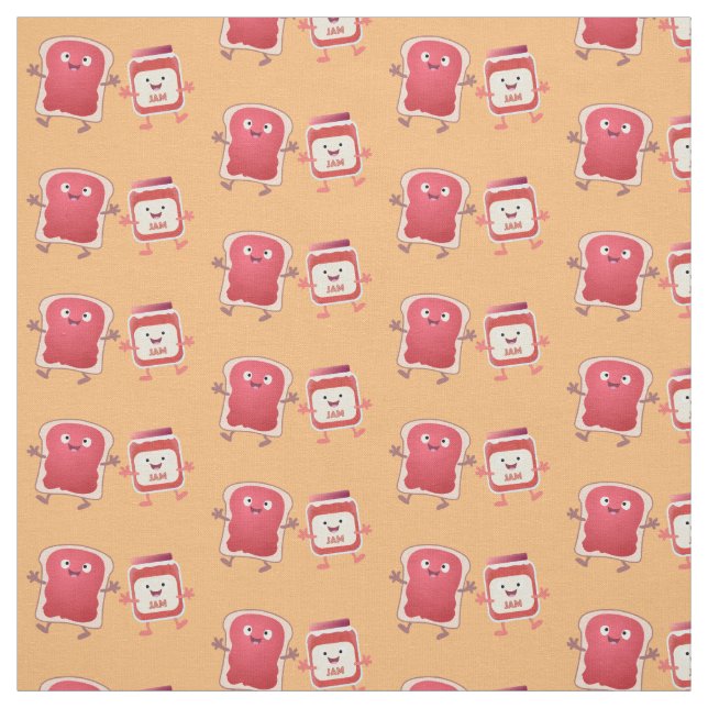 Funny bread and jam cartoon characters fabric (Swatch)