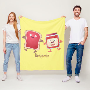 Funny bread and jam cartoon characters fleece blanket