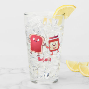 Funny bread and jam cartoon characters glass