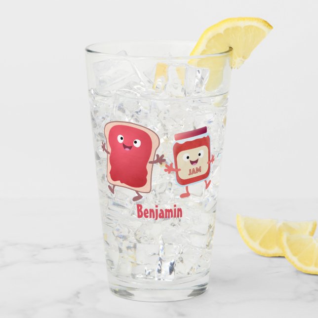 Funny bread and jam cartoon characters glass (Back Ice)