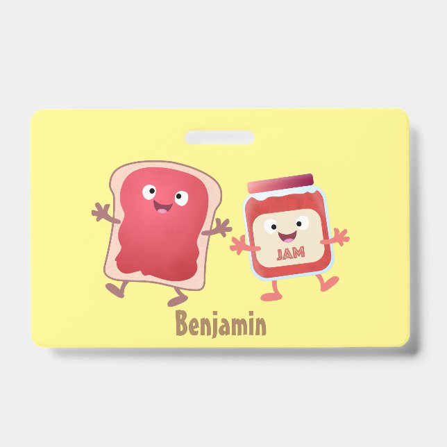 Funny bread and jam cartoon characters ID badge (Front)