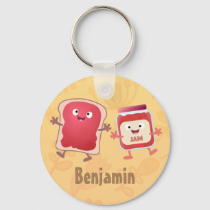 Funny bread and jam cartoon characters key ring