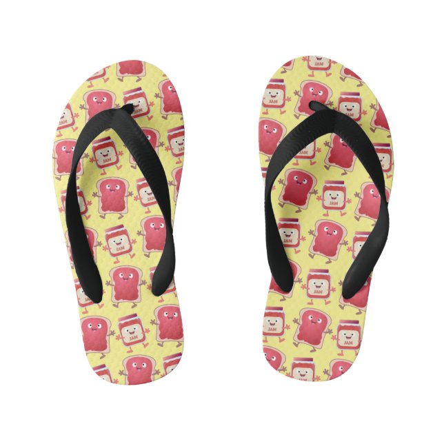 Funny bread and jam cartoon characters  kid's thongs (Footbed)