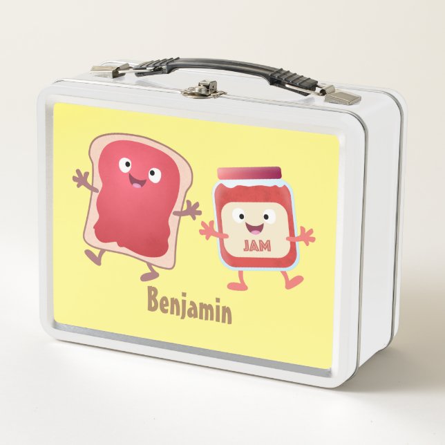 Funny bread and jam cartoon characters metal lunch box (Front)
