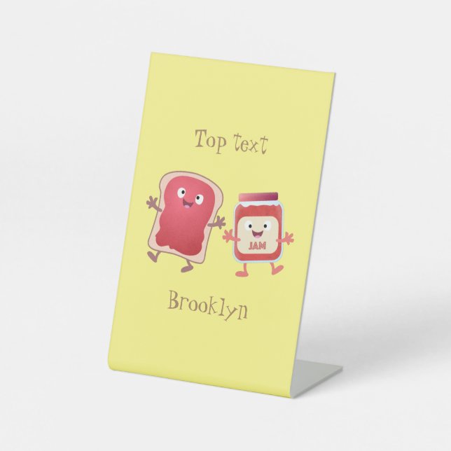 Funny bread and jam cartoon characters pedestal sign (Front)