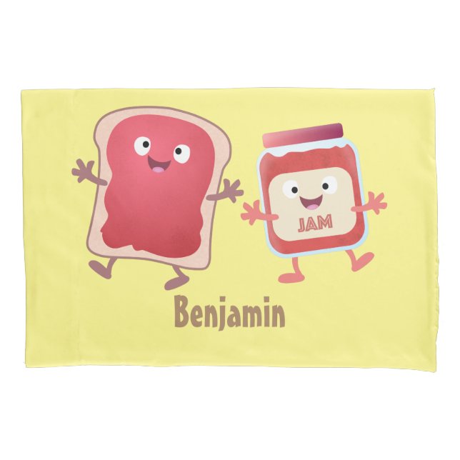 Funny bread and jam cartoon characters pillowcase (Front)