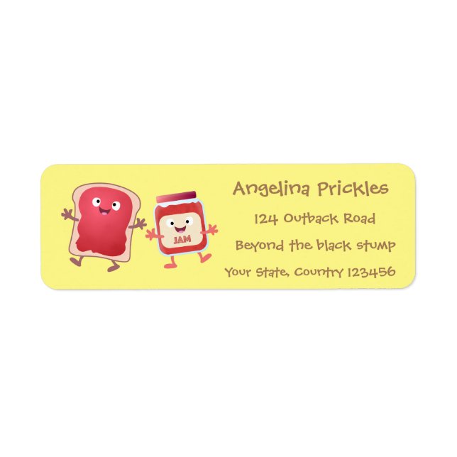 Funny bread and jam cartoon characters return address label (Front)