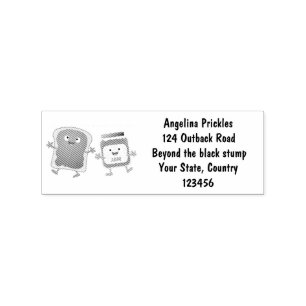 Funny bread and jam cartoon characters rubber stamp