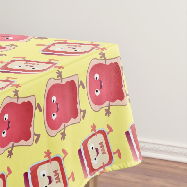 Funny bread and jam cartoon characters tablecloth (In Situ)