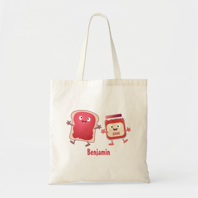 Funny bread and jam cartoon characters tote bag (Front)