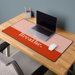 Funny Breathe Modern Minimalist Bold Orange Pink Desk Mat