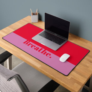 Funny Breathe Modern Minimalist Bold Pink Red Desk Mat