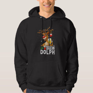 Funny Brew Dolph Reindeer Drinking Beer Matching C Hoodie