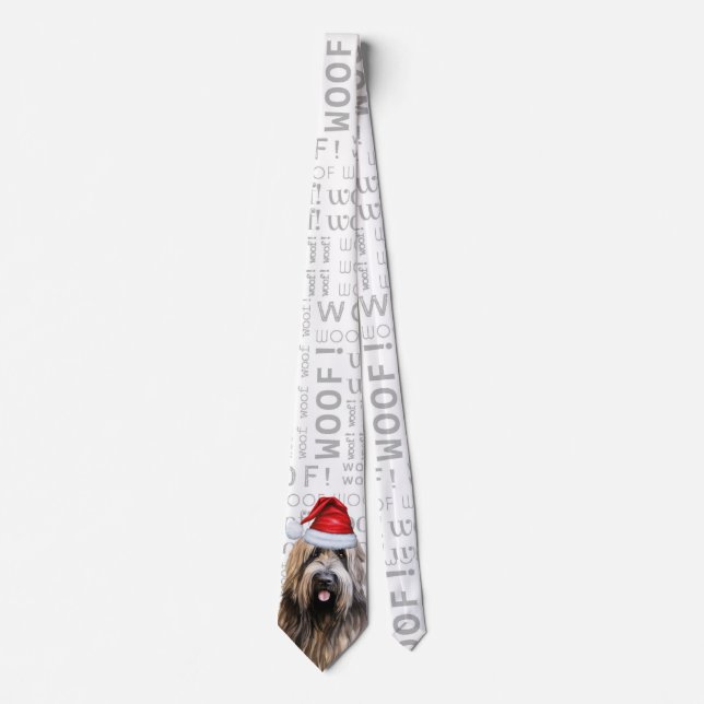 Funny Briard Shepherd Christmas Dog Lover Tie (Front)