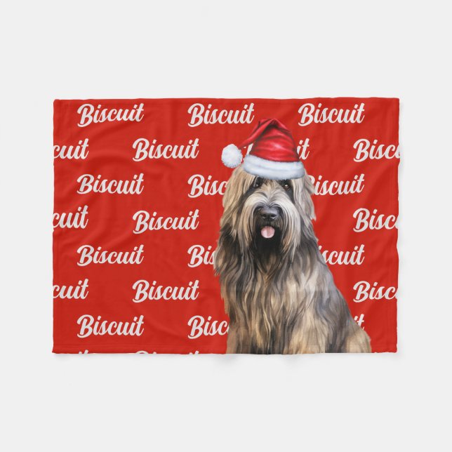 Funny Briard Shepherd Dog Name Patterned Christmas Fleece Blanket (Front (Horizontal))