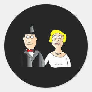 Funny Bridal Couple Groom and Bride Cartoon Classic Round Sticker