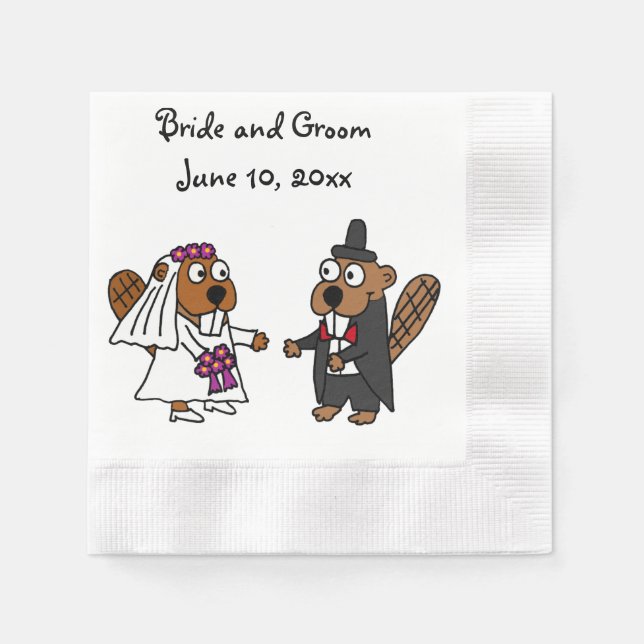 Funny Bride and Groom Beaver Wedding Design Napkin (Front)