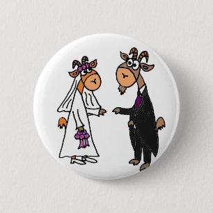 Funny Bride and Groom Goat Wedding 6 Cm Round Badge