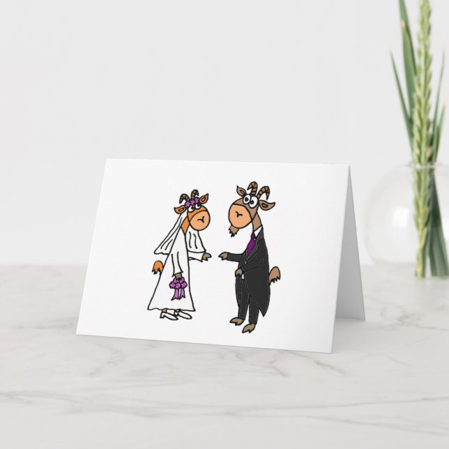 Funny Bride and Groom Goat Wedding Card (Front)