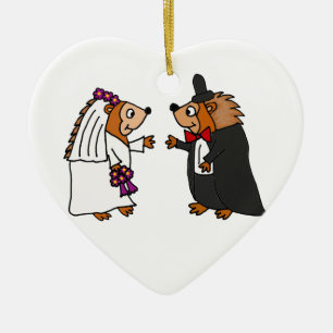 Funny Bride and Groom Hedgehog Wedding Art Ceramic Ornament