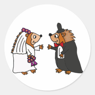 Funny Bride and Groom Hedgehog Wedding Art Classic Round Sticker