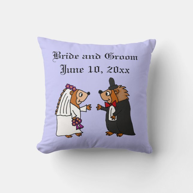 Funny Bride and Groom Hedgehog Wedding Art Cushion (Front)