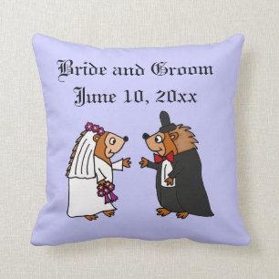 Funny Bride and Groom Hedgehog Wedding Art Cushion