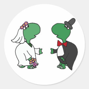 Funny Bride and Groom Turtle Wedding Design Classic Round Sticker
