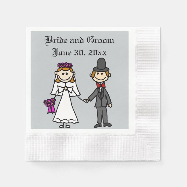 Funny Bride and Groom Wedding Cartoon Napkin (Front)