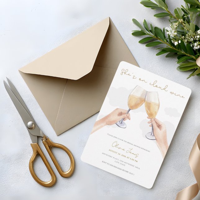 Funny, bride on cloud wine bridal shower invitation (Creator Uploaded)