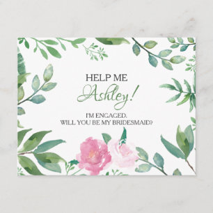 Funny BRIDESMAID PROPOSAL card, Greenery Pink Rose Invitation