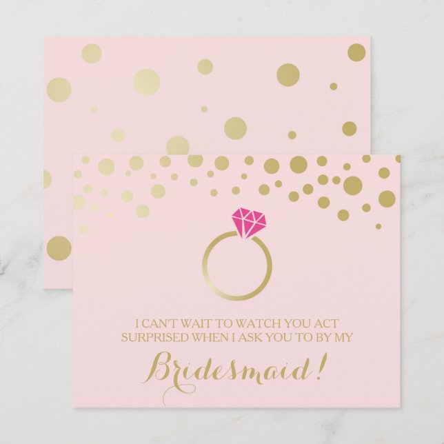 Funny BRIDESMAID PROPOSAL card ~ Pink & Faux Gold (Front/Back)