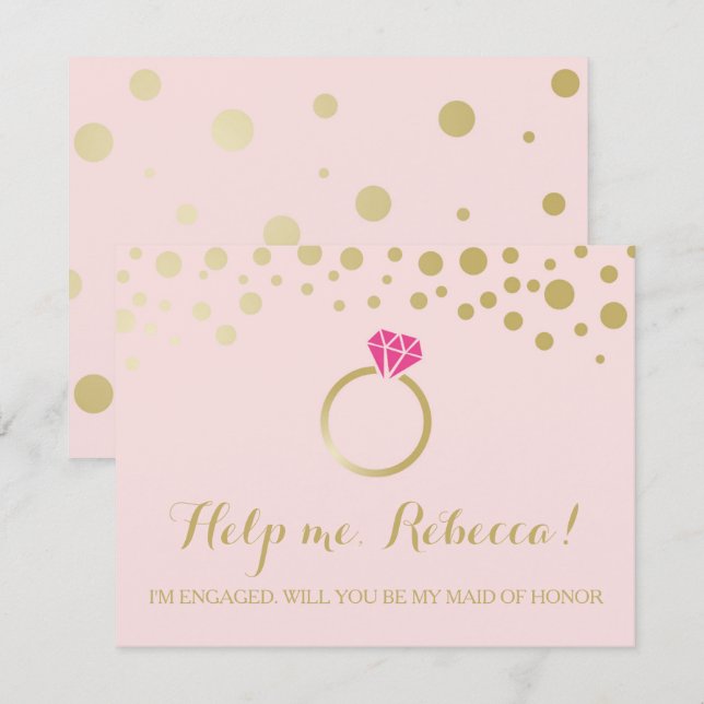 Funny BRIDESMAID PROPOSAL card ~ Pink & Faux Gold (Front/Back)