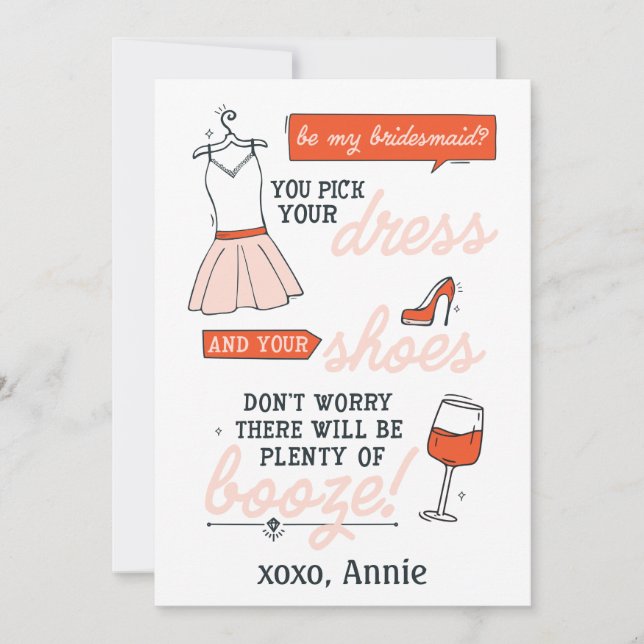 Funny Bridesmaid Proposal Plenty of Booze Card (Front)