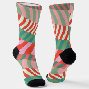 Funny Bright Christmas Retro Red Green Stripes Socks