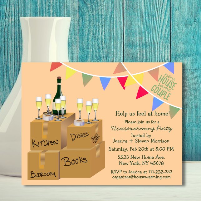 Funny bright housewarming party invitation design postcard (Budget friendly housewarming party invitation)