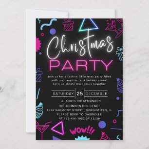 Funny Bright Neon Black Playful Christmas Party Invitation