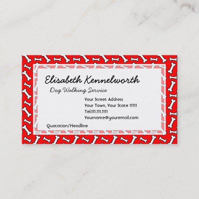 Funny Bright Red Dog Bone Pattern for Dog Lovers Business Card (Front)