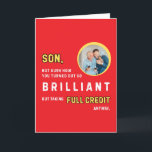 Funny Brilliant Son Red Photo Birthday Card<br><div class="desc">This funny birthday card with personalised photo on a red background features the text, “Son, not sure how you turned out so BRILLIANT but taking full credit anyway”. Perfect for a brilliant son with parents who want to celebrate with humour. Whether you're shopping for a teen, adult son, or new...</div>