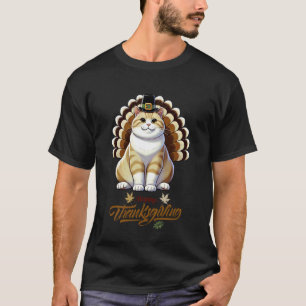 Funny British Shorthair Cat with Turkey Feathers T T-Shirt