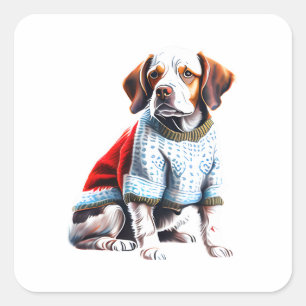 Funny Brittany in Christmas Sweater Square Sticker