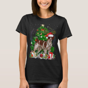 Funny Brittany Spaniel Christmas Tree Light Pajama T-Shirt